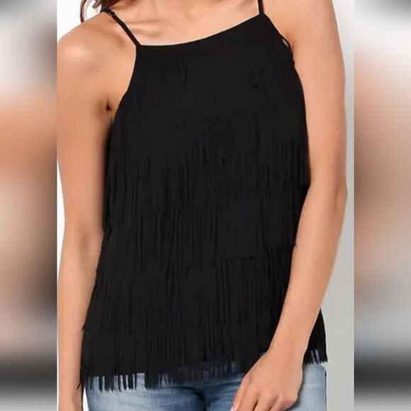Guess LA black ruffle fringe tank size M party top - Picture 1 of 11